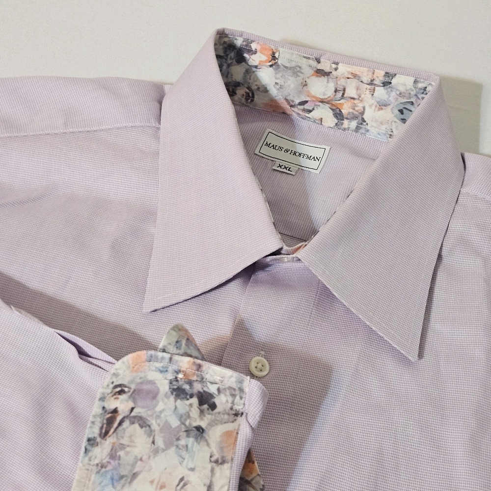 Vintage Maus & Hoffman Shirt Mens 2XL XXL‎ Button Up  Lavender Flip Cuff Oxford
